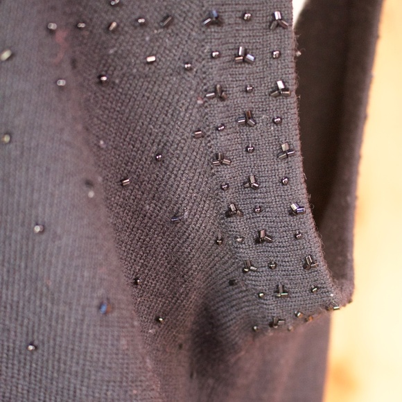 Vintage Talbots 100% Wool Beaded & Lace Knitted Black Button Down Vest Size L - Picture 9 of 16